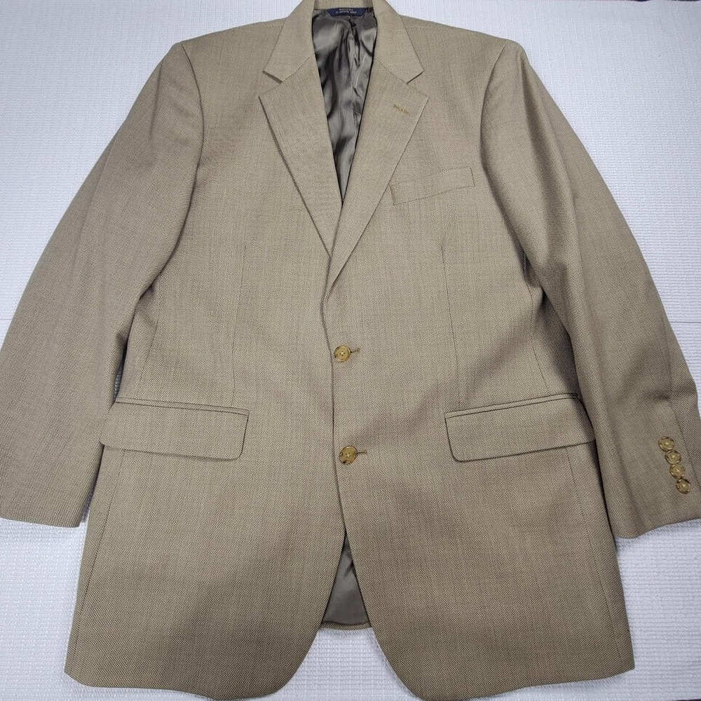 Brooks Brothers Blazer Men's 42L Beige Tan 100% Wool‎ 2-Button Suit Sport Coat